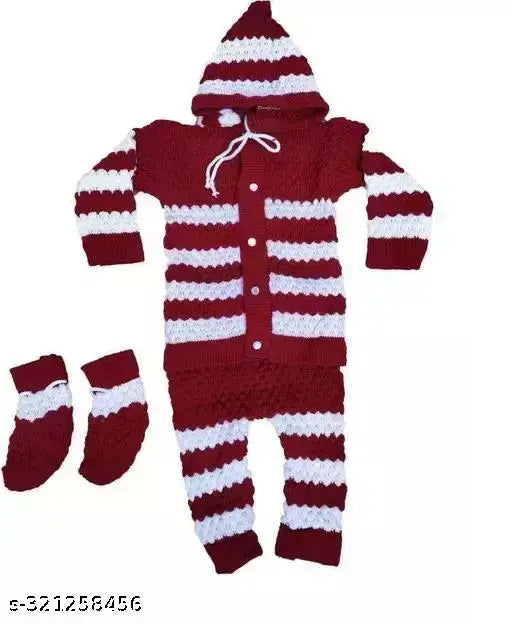 Woolen winter kids' sweater in white colorblock pattern, warm and cozy for 0-6 months, handcrafted Indian knitwear