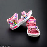 Baby pink patent leather sandals with printed net, perfect for trendy kids aged 2-14 years. Secure velcro fastening