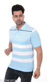 Striped men's polycotton matty regular fit polo t-shirt by EMBRO, India