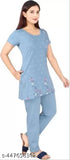 Blue cotton blend nightsuit set, printed for summer nights - CLINT women's casual wear pyjama set