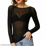 Solid net long-sleeve WOEM top, XS bust size 34in, made in India