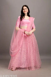 Silk and net Ladoo Creation Lehenga Choli with embellished dupatta, semi-stitched (42waist, 42length, 2.15dupatta)