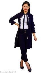 Trendy cotton-linen three-quarter sleeve dress set in XS, M, L, showcasing feminine effect. Indian design for modern women