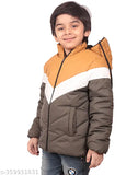 Boys winter nylon puff jacket with hoodie, colorblocked design for chilly days