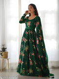 Georgette printed net maxi dresses for women, Vedika Graceful gowns in long sleeves, Indian-origin fashion