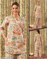 Premium cotton blend cord set for women, three-quarter sleeves, India-made women's clothing set on display