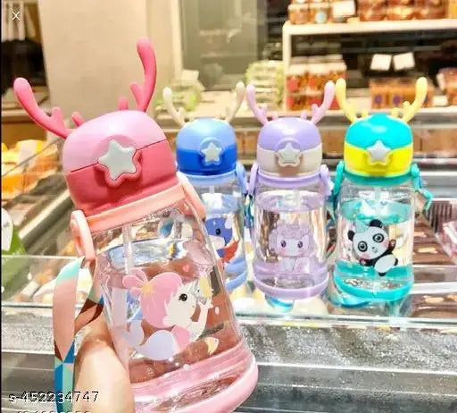 Multicolor, lightweight, durable school kids water bottle (650ml) with straw - modern cute style, BIS/ISI certified, reusable and leak-proof