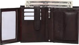 Brown faux leather mens book wallet, solid pattern, durable and stylish accessory with six credit card slots, zip compartment, ID holder, and coin pocket. Made in India