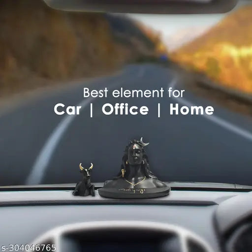 Resin Adiyogi sculpture with Nandi, ideal for home decor or car dashboard, handcrafted in India, 16.5 cm x 13.5 cm x 11 cm