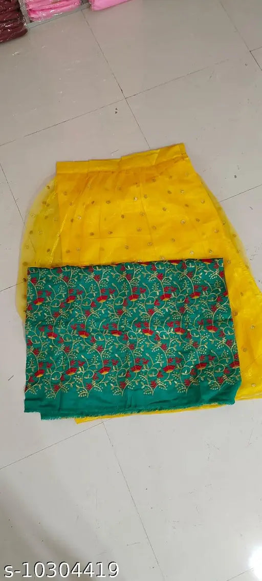 Yellow green NO DUPPTTA lehenga, Banglory satin & net ethnic wear bridalwear, free size