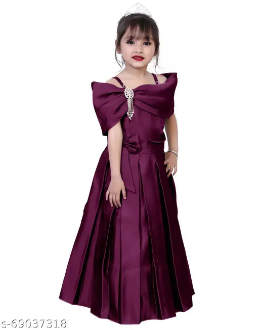 Purple silk blend Western party dress for girls, 2023 latest style, short sleeves, perfect for festive wear or casual events