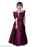 Purple silk blend Western party dress for girls, 2023 latest style, short sleeves, perfect for festive wear or casual events