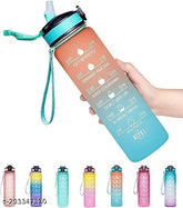 Multicolor motivational BPA-free water bottle (800ml) with leakproof, flip-top lid, silicone straw, and reflective frosted surface - perfect for office, gym, school, or sport use