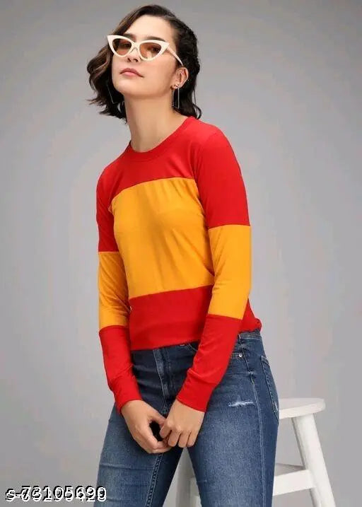 Blocked unique women's cotton blend t-shirt, short sleeves, printed net pattern, S (Bust 35in, Length 24in), India origin