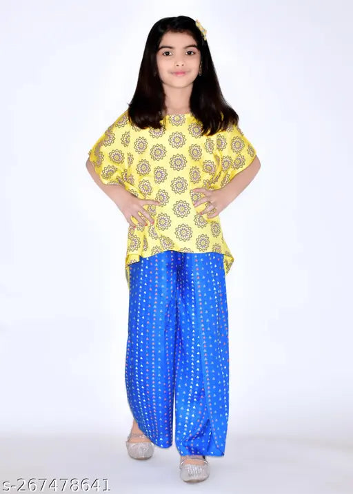 Girls nylon kaftan top & palazzo bottom set, printed style for 3-14 years, India origin