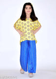 Girls nylon kaftan top & palazzo bottom set, printed style for 3-14 years, India origin