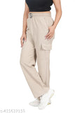 Pink polycotton maxi cargo pants for women, FLOSEE brand, 4 pockets, mid-rise, elastic/drawstring waist