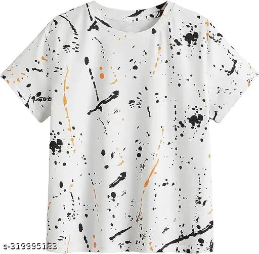White cotton hulf sleeve t-shirt with all-over print, perfect for casual wear by BRAND TREE SHOP