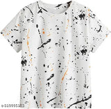 White cotton hulf sleeve t-shirt with all-over print, perfect for casual wear by BRAND TREE SHOP