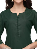 Cotton blend dupatta set with palazzos, solid net pattern, three-quarter sleeves, Indian fashion on mannequin