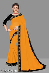 Georgette daily wear saree, solid pattern with Maharani lace, 5.5m length, Indian-made, free size