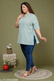 Comfy plus size cotton tunics with three-quarter sleeves, printed pattern for retro women, India origin