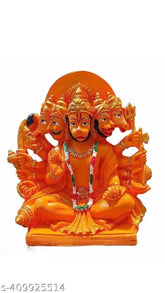 Orange resin Panchmukhi Hanuman statue, handcrafted and suitable for home, office or car decoration