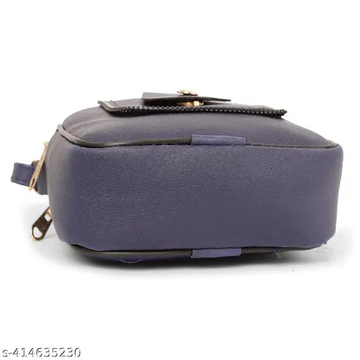 PU sling bag for girls, solid net design, compact mobile side bag with 3 compartments. Free size (L5xW6xH4in). Made in India