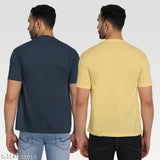 Yellow cotton blend round-neck t-shirt pack 2 for men, featuring printed typography design. Perfect for casual or smart-casual wear." (108 characters)