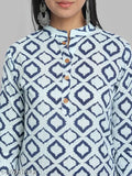 Cotton katha worked kurta palazzo suit set, printed net pattern, three-quarter sleeves, Indian ethnic wear