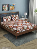 Microfiber double floral fitted bedsheets (144 TC, elastic), geometric pattern, 4 pillow covers included - summer bedroom decor accessory