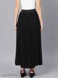 UF black pleated skirt, solid net polyester, women's size 28-42, Indian origin