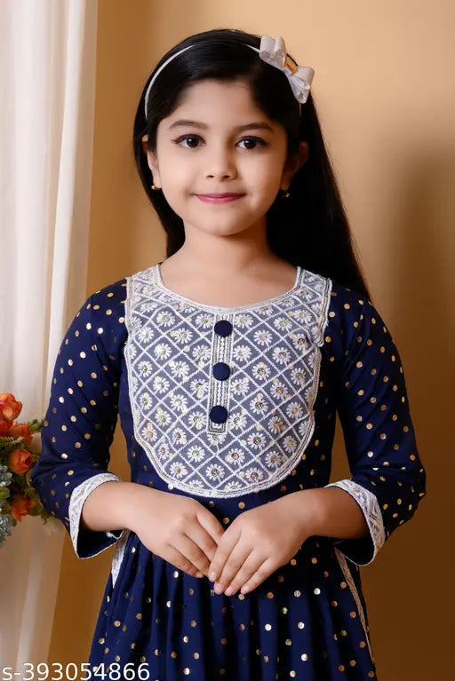 Multicolor cotton partywear frock & dresses combo for kids, sizes 1-10 years, in blue, red, purple - high-quality Indian made designer clothing with A-line tops and pyjama bottoms