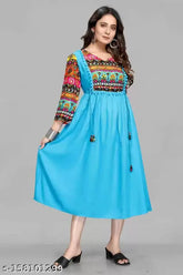 Women's Rayon Stitched Flared/A-line Kurta, vibrant print on soft fabric, suitable for parties and festive occasions