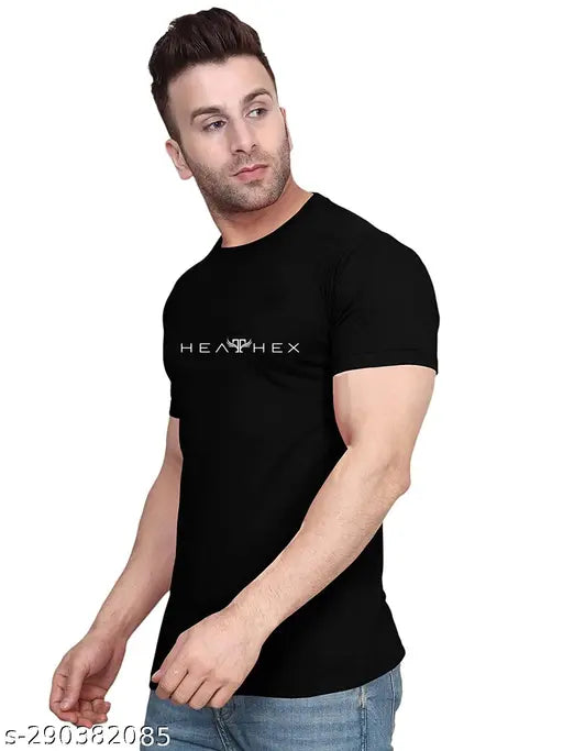 Heathex men's cotton blend regular fit half sleeve plain solid casual wear round neck t-shirt, perfect for everyday use