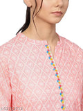 Peach printed rayon kurti with palazzos set, contemporary Indian women's fashion