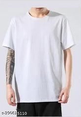 Polyester men's round neck plain white t-shirts, short sleeves, solid design - various sizes: S, M, L, XL, XXL. Made in India