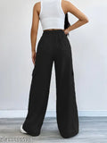 Solid cotton wideleg cargo trousers for women - Recycled French terry fabric, comfortable and elegant
