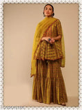 Rayon chiffon printed net dupatta set with sharara bottomwear by CLOFAB, single size available in S, M, L, XL, XXL, XXXL