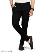Black Solid Cotton Lycra Men's Regular Fit Chino Pant - versatile, formal attire for any occasion (Size: 28/waist 28in, length 37in; made in India)