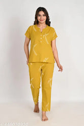 Women's printed cotton nightgown set, short-sleeved pyjamas with vibrant patterns, size S available