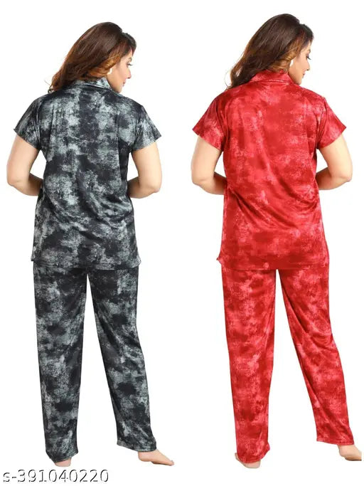 Satin-silk printed nightwear set (Cimbo), pack of 2 pcs for women and girls