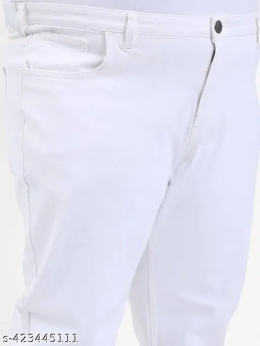 White plus-size denim jeans for men - Solid fit for regular use, Made in India