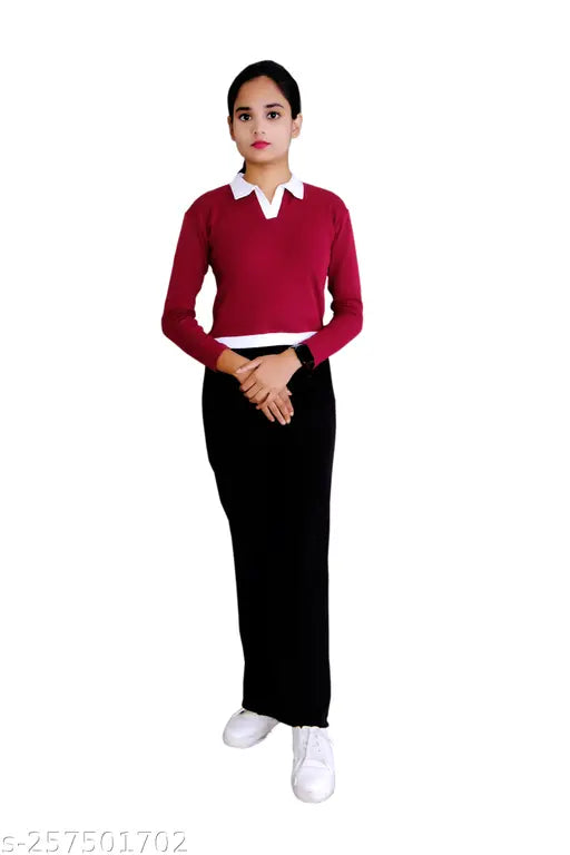 Long-sleeved women's cotton casual T-shirt, solid color, soft fabric - Indian made