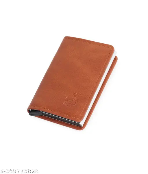 Brown PUAluminum StealODeal RFID Protected 8 Card Holder. Robust & lightweight structure, smart design with pop-up function, protects against electronic pick pocketing. Made in India