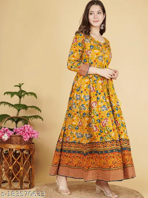 Rayon women's casual printed anarkali kurta/gown, three-quarter sleeves, Indian origin