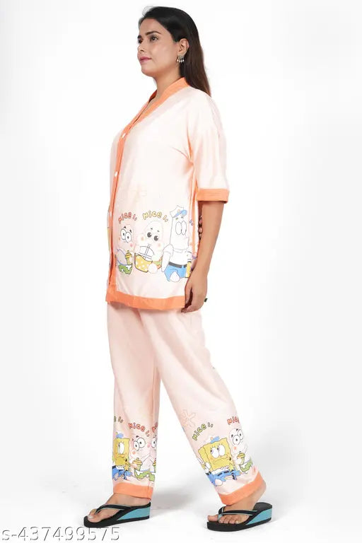 Cotton blend women's night suit set, printed top and pyjama, lounge wear for lounging and cozy sleep