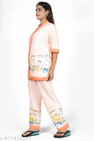 Cotton blend women's night suit set, printed top and pyjama, lounge wear for lounging and cozy sleep