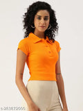 Cotton rib, short-sleeved solid pattern Ladies Trendy Crop T-Shirt - India