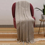 Beige breathable cotton throw, 150cm x 125cm (60 x 50 inches), with tassels - perfect for sofa, bed & couch. 100% soft cotton, multipurpose, lightweight and compact